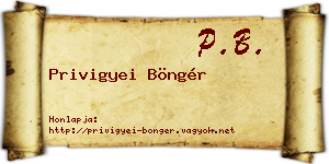 Privigyei Böngér névjegykártya